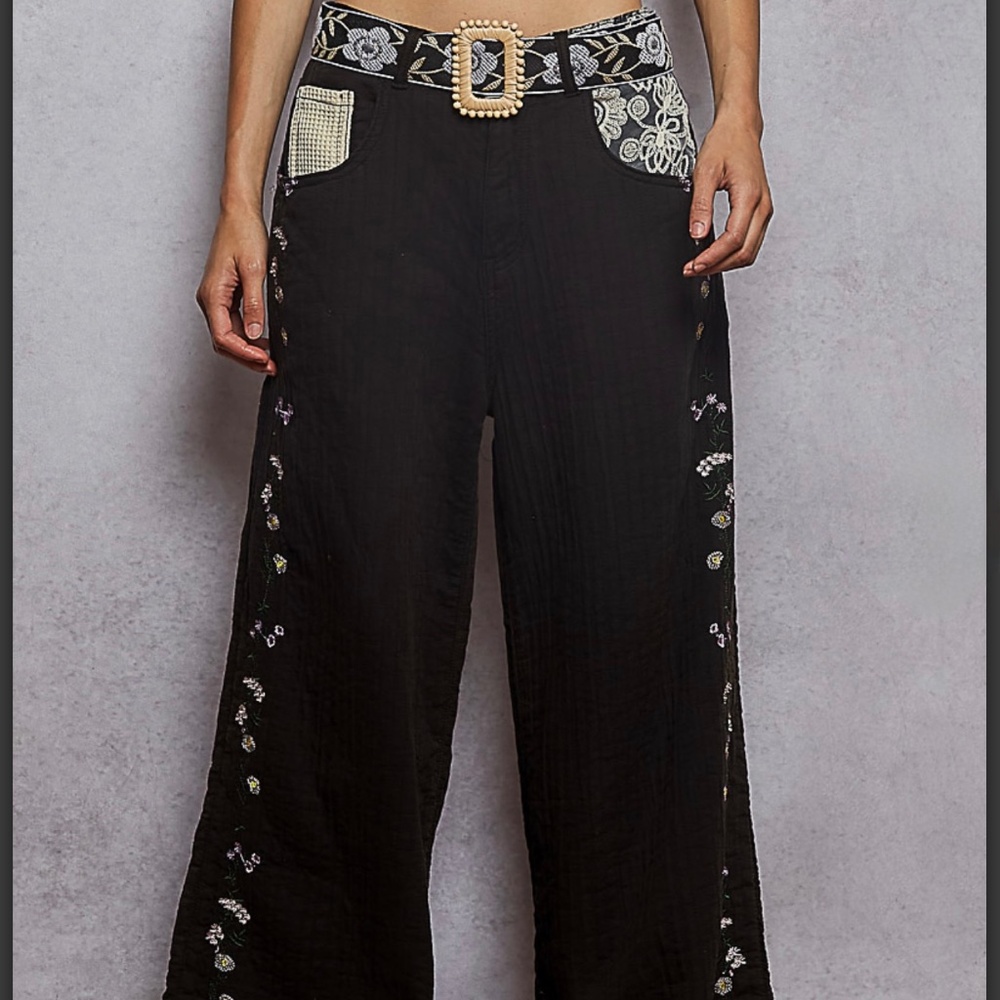 POL embroidered double gauze pants - belt not included